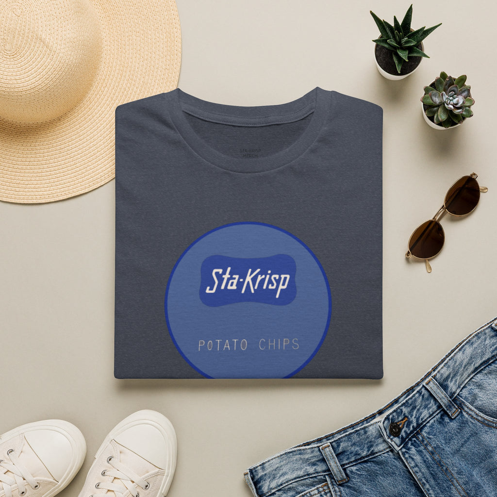 Sta-Krisp Fun Chip T-Shirt, image reproduced from an actual fun chip. "Good for free rides at joyland Park" on back, "Sta-Krisp Potato Chips, Fun Chip" on Front.