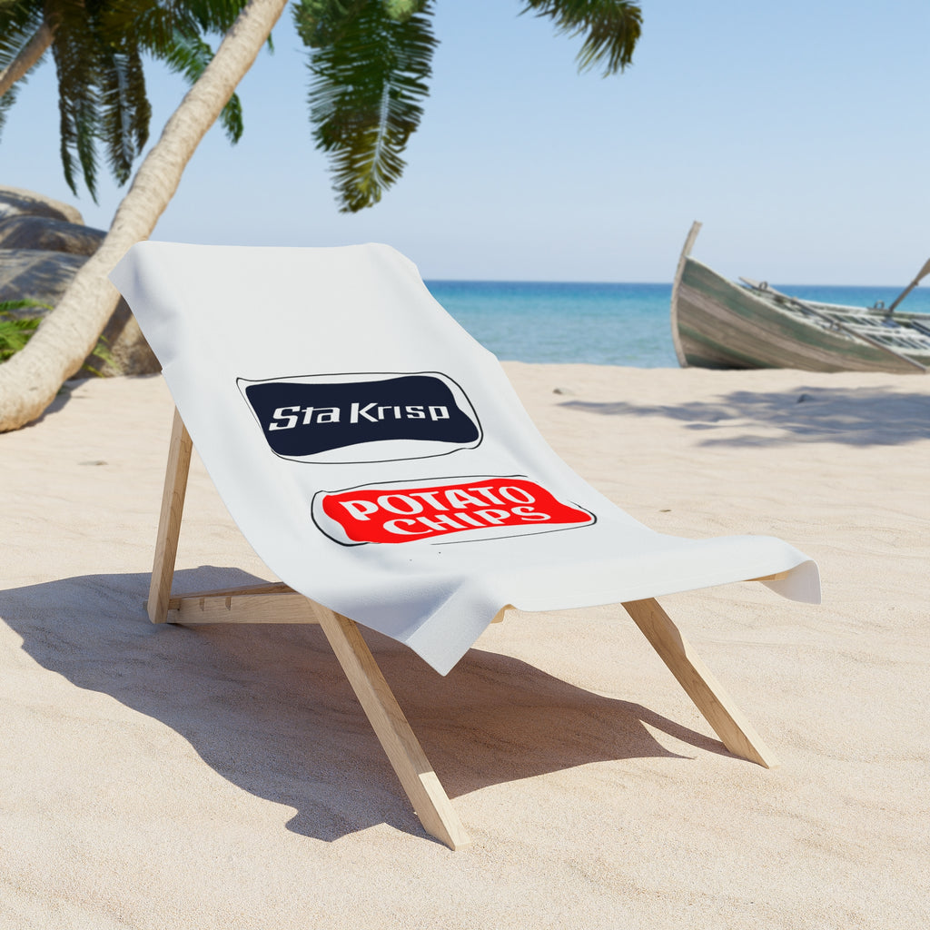 Beach Towel with Sta-Krisp Potato Chips logo.