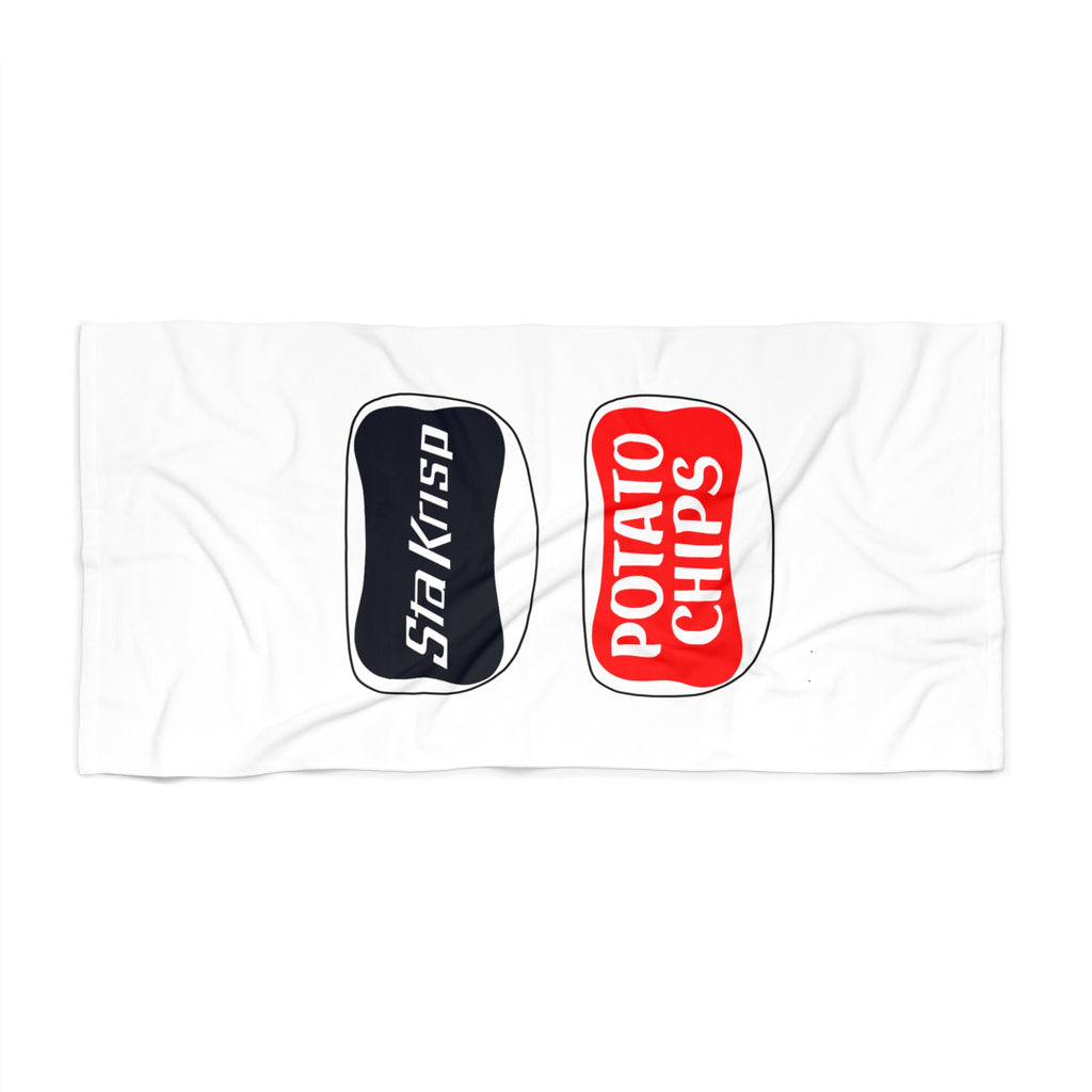 Beach Towel with Sta-Krisp Potato Chips logo.