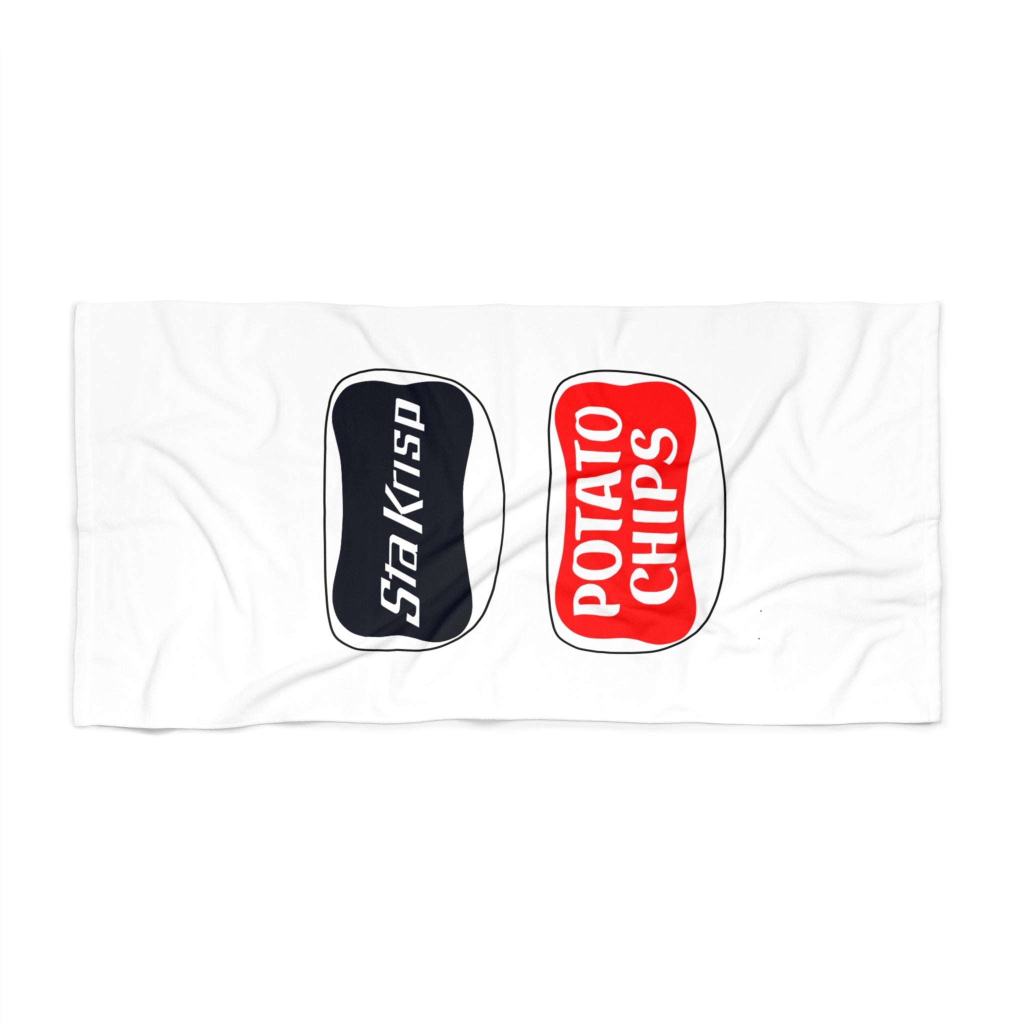 Beach Towel with Sta-Krisp Potato Chips logo.